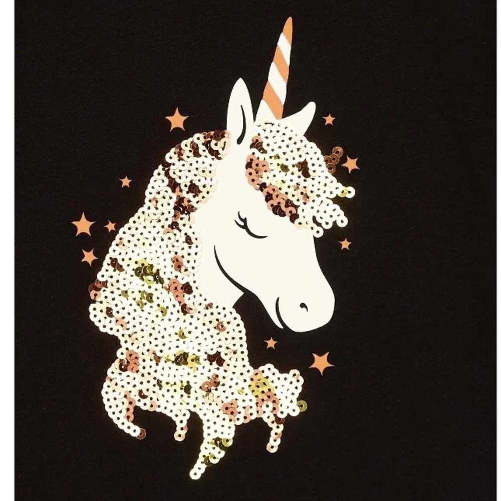 Wonder Nation Girls Halloween Graphic Tee Medium 7-8 New with Tags Unicorn Black